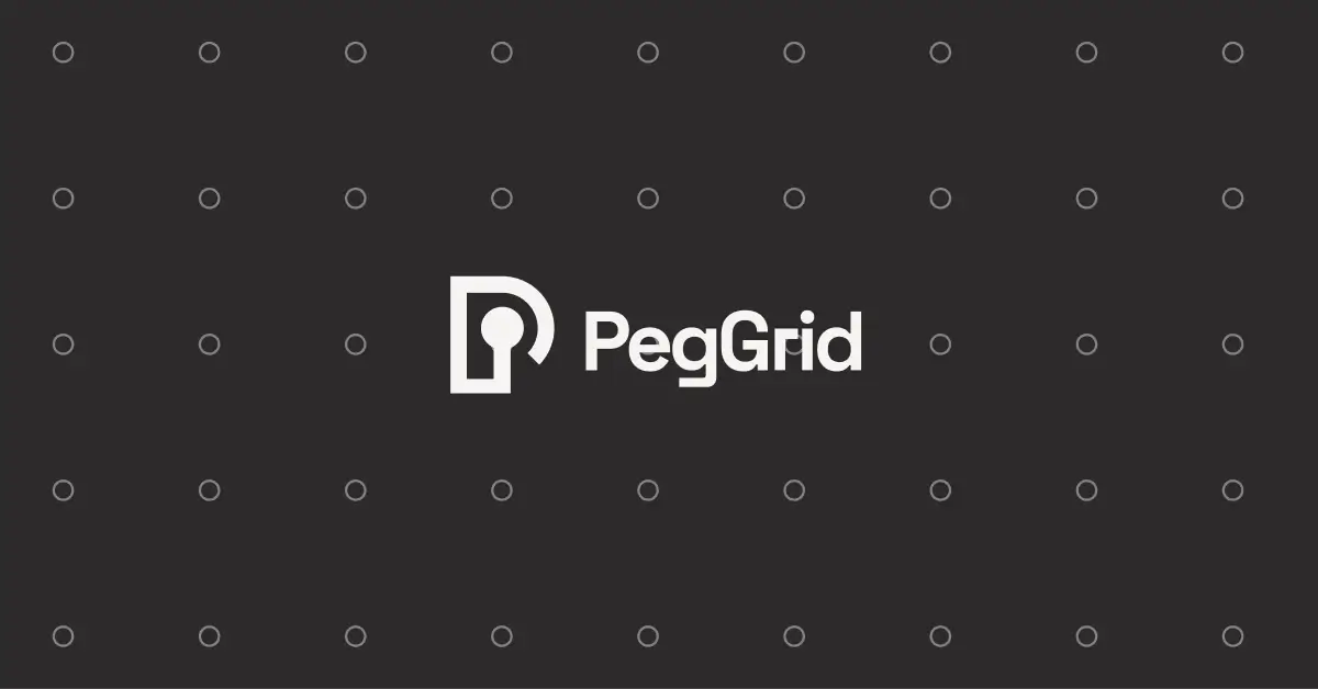 PegGrid modular pegboard identity on a dark charcoal grid