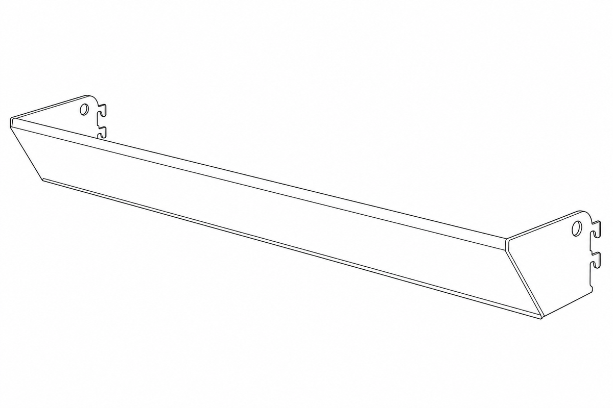 A black and white line drawing of a long, narrow rectangular ledge, shown on a plain white background.